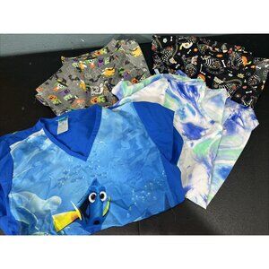 Womens Sz M Scrub Top Lot 4 Medical Nursing Occupational Health Disney Halloween